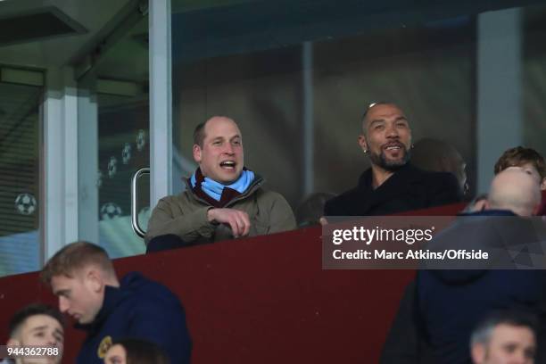 Prince William, Duke of Cambridge alongside John Carew during the Sky Bet Championship match between Aston Villa and Cardiff City at Villa Park on...