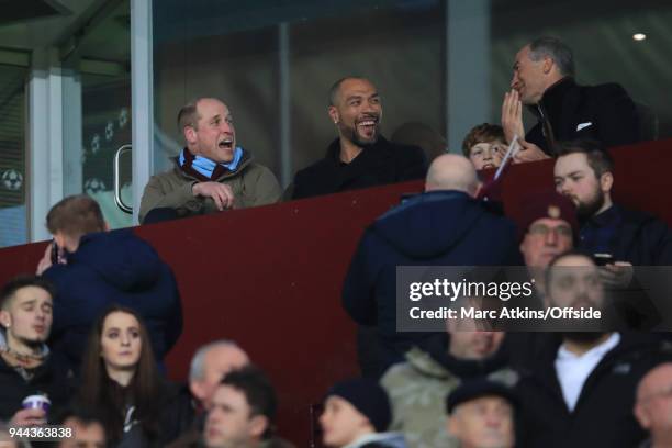 Prince William, Duke of Cambridge alongside John Carew during the Sky Bet Championship match between Aston Villa and Cardiff City at Villa Park on...