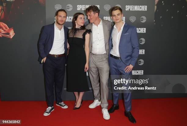 Frederick Lau, Antje Traue, Oliver Masucci and Mateo Wansing Lorrio attend 'Spielmacher' Premiere at Lichtburg on April 10, 2018 in Essen, Germany.