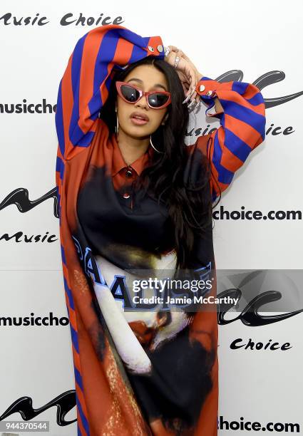 Cardi B visits Music Choice at Music Choice on April 10, 2018 in New York City.