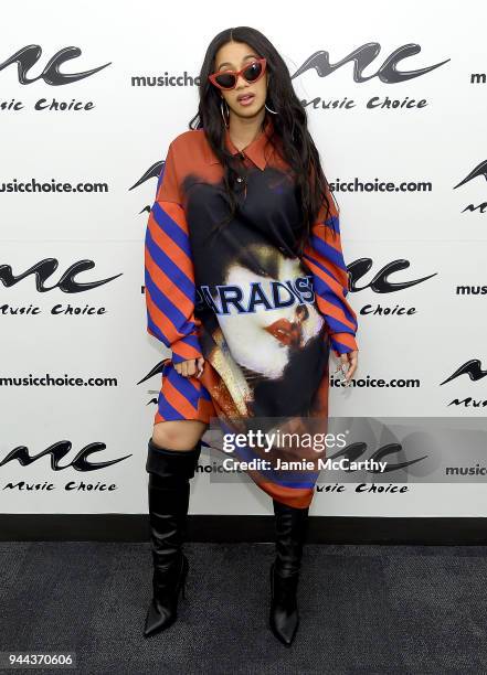 Cardi B visits Music Choice at Music Choice on April 10, 2018 in New York City.