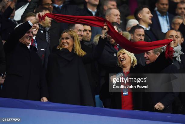 The Liverpool Directors show there support for there team Ian Rush ,Sue Black,Marina Daglish And Kenny Daglish with there red scarfe during the UEFA...