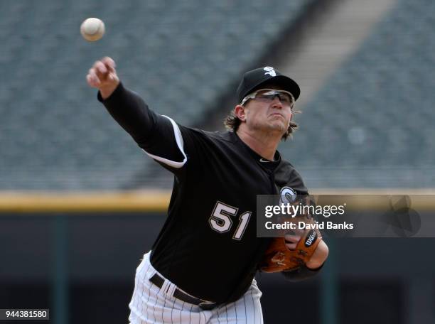 Carson Fulmer of the Chicago White Sox pitches against the Tampa Bay Rays during the first inning on April 10, 2018 at Guaranteed Rate Field in...