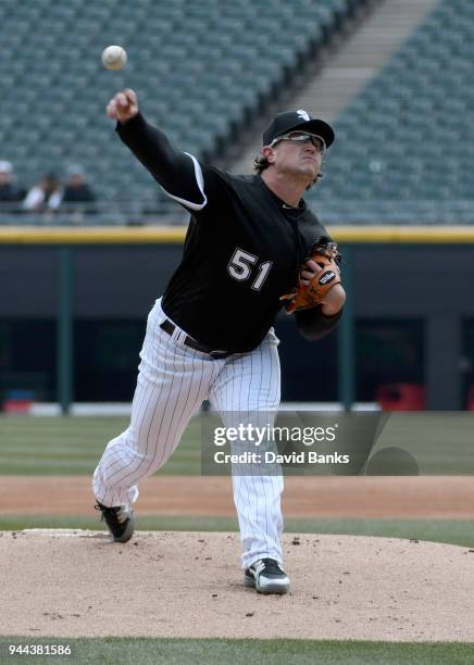 Carson Fulmer of the Chicago White Sox pitches against the Tampa Bay Rays during the first inning on April 10, 2018 at Guaranteed Rate Field in...