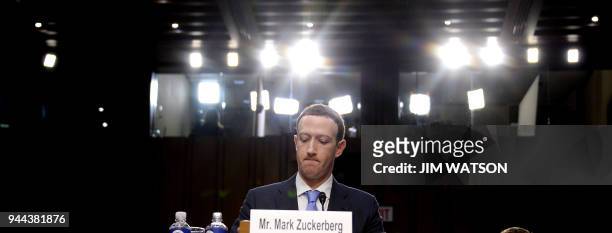 Facebook CEO Mark Zuckerberg testifies before a joint hearing of the US Senate Commerce, Science and Transportation Committee and Senate Judiciary...