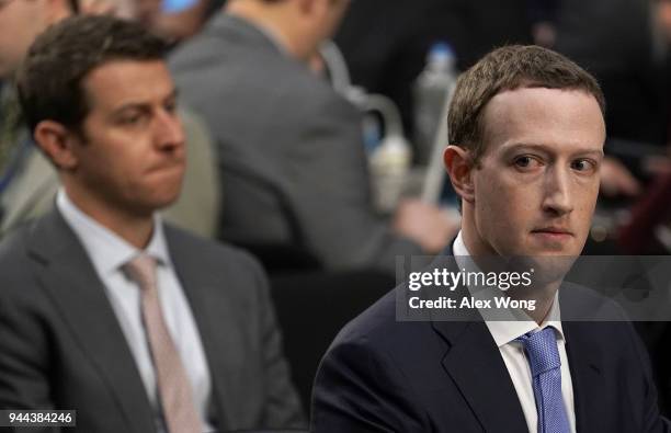 Facebook co-founder, Chairman and CEO Mark Zuckerberg testifies before a combined Senate Judiciary and Commerce committee hearing in the Hart Senate...