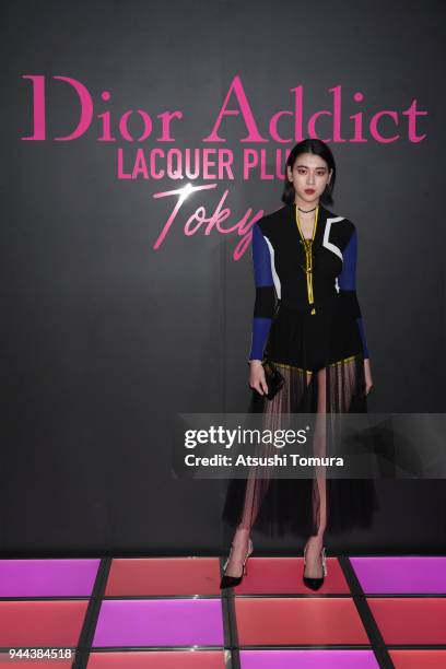 Actress/Model Ayaka Miyoshi attends the Dior Addict Lacquer Plump Party at 1 OAK on April 10, 2018 in Tokyo, Japan.