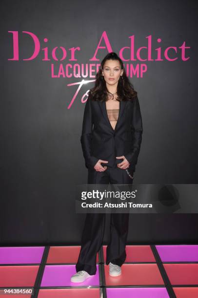 Model Bella Hadid attends the Dior Addict Lacquer Plump Party at 1 OAK on April 10, 2018 in Tokyo, Japan.
