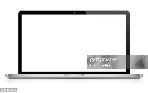 laptop in black and silver color with reflection - wide screen stock illustrations