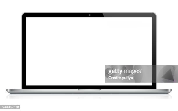 laptop in black and silver color with reflection - video screen stock illustrations