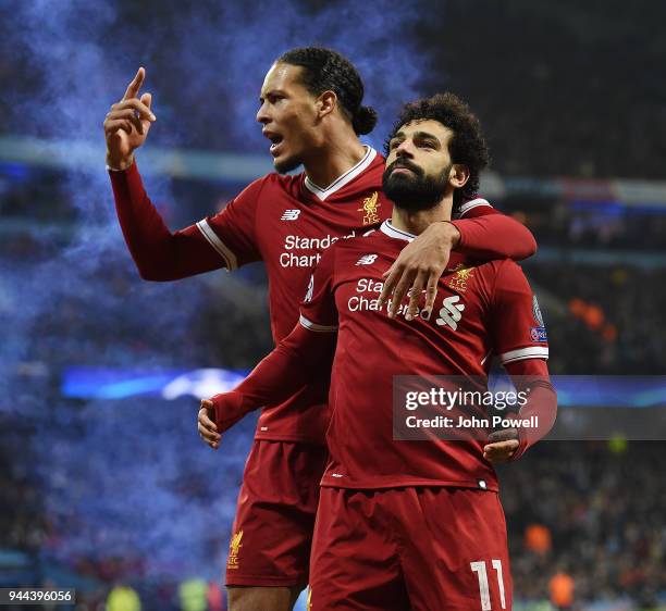 Mohamed Salah of Liverpool Celebrates his Goal during the UEFA Champions League Quarter Final Second Leg match between Manchester City and Liverpool...