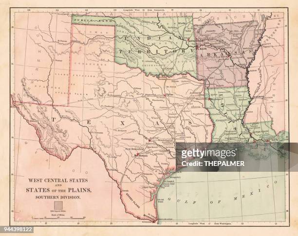 ilustrações de stock, clip art, desenhos animados e ícones de usa west central states map 1881 - west texas