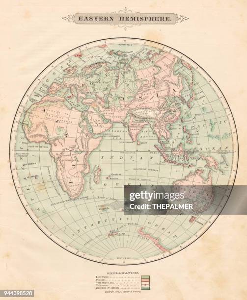 ilustraciones, imágenes clip art, dibujos animados e iconos de stock de mapa del hemisferio oriental 1881 - eastern hemisphere