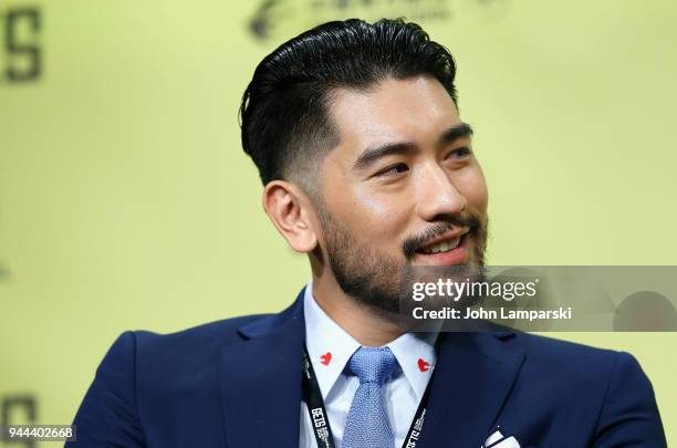 Actor Godfrey Gao speaks during the Global Entertainment Industry Summit at the Manhattan Center on April 10, 2018 in New York City.