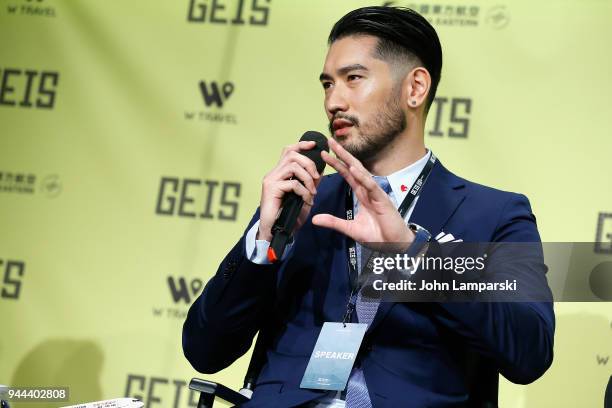 Actor Godfrey Gao speaks during the Global Entertainment Industry Summit at the Manhattan Center on April 10, 2018 in New York City.