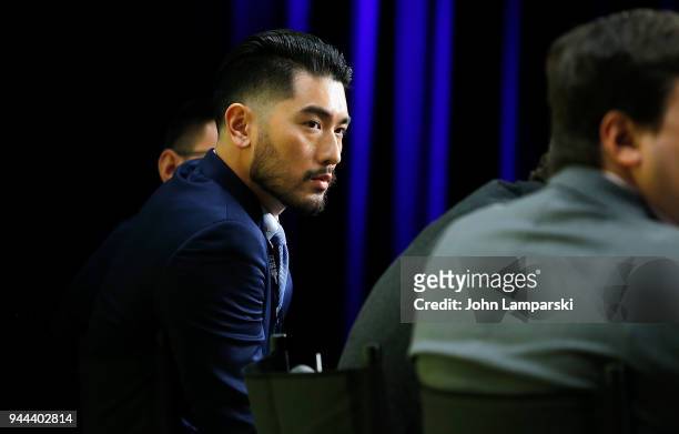 Actor Godfrey Gao speaks during the Global Entertainment Industry Summit at the Manhattan Center on April 10, 2018 in New York City.