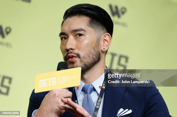 Actor Godfrey Gao speaks during the Global Entertainment Industry Summit at the Manhattan Center on April 10, 2018 in New York City.