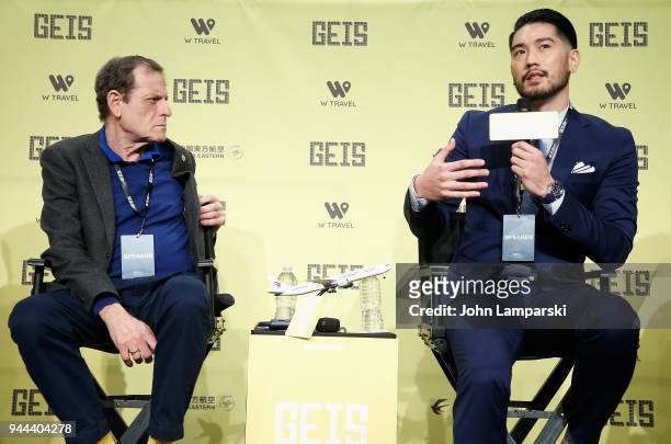Howard Rosenman and Godfrey Gao speak during the Global Entertainment Industry Summit at the Manhattan Center on April 10, 2018 in New York City.