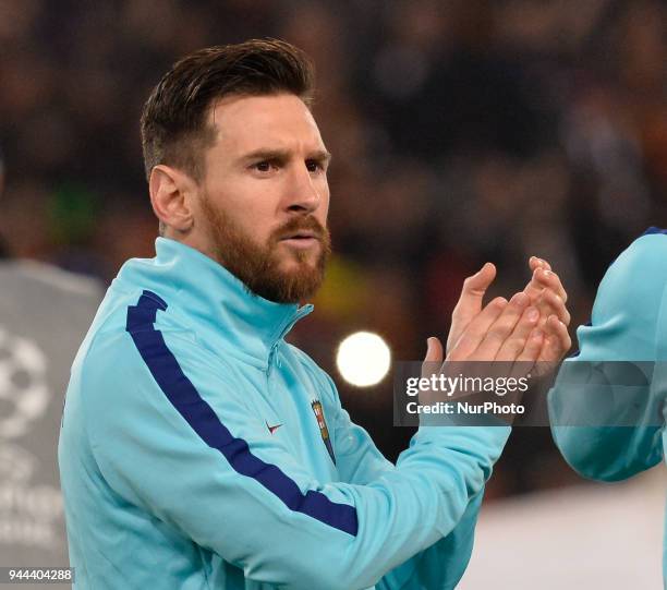 Lionel Messi during the UEFA Champions League quarter final match between AS Roma and FC Barcelona at the Olympic stadium on April 10, 2018 in Rome,...