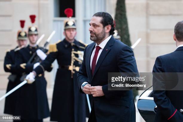 Saad Hariri, Lebanon's prime minister, arrives at the Elysee palace before meeting with Emmanuel Macron, France's president, not pictured, in Paris,...