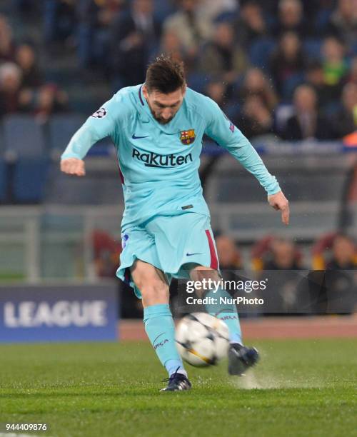 Lionel Messi during the UEFA Champions League quarter final match between AS Roma and FC Barcelona at the Olympic stadium on April 10, 2018 in Rome,...