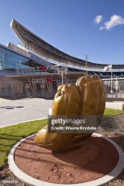 An exterior general view of Target Plaza's Golden Glove and Gate 34 on November 2, 2009 at Target Field in Minneapolis, Minnesota. The opening day...