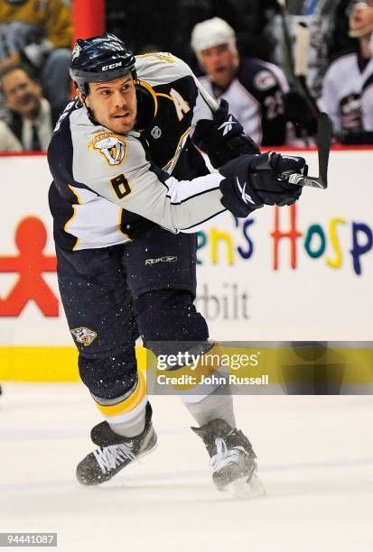 Shea Weber of the Nashville Predators skates against the Columbus Blue Jackets on December 10, 2009 at the Nashville Arena in Nashville, Tennessee.