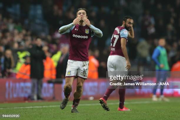 Jack Grealish of Aston Villa celebrates after scoring a goal to make it 1-0 during the Sky Bet Championship match between Aston Villa v Cardiff City...