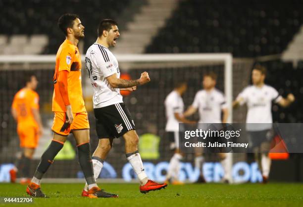 Aleksandar Mitrovic of Fulham celebrates at the full time whistle during the Sky Bet Championship match between Fulham and Reading at Craven Cottage...
