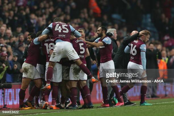 Jack Grealish of Aston Villa celebrates after scoring a goal to make it 1-0 during the Sky Bet Championship match between Aston Villa v Cardiff City...
