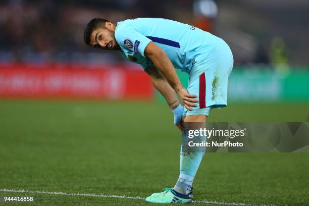 Roma v FC Barcelona : UEFA Champions League quarter-finals 2nd leg The disappointment of Luis Suarez of FC Barcelona at Olimpico Stadium in Rome,...