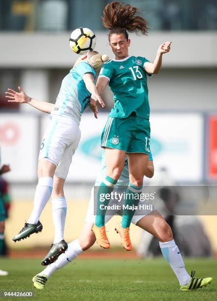 Sara Daebritz of Germany and Kaja Erzen of Slovenia battle for the ball during Slovenia Women's and Germany Women's 2019 FIFA Women's World...