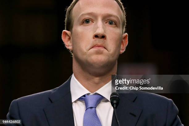 Facebook co-founder, Chairman and CEO Mark Zuckerberg testifies before a combined Senate Judiciary and Commerce committee hearing in the Hart Senate...