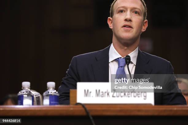 Facebook co-founder, Chairman and CEO Mark Zuckerberg testifies before a combined Senate Judiciary and Commerce committee hearing in the Hart Senate...