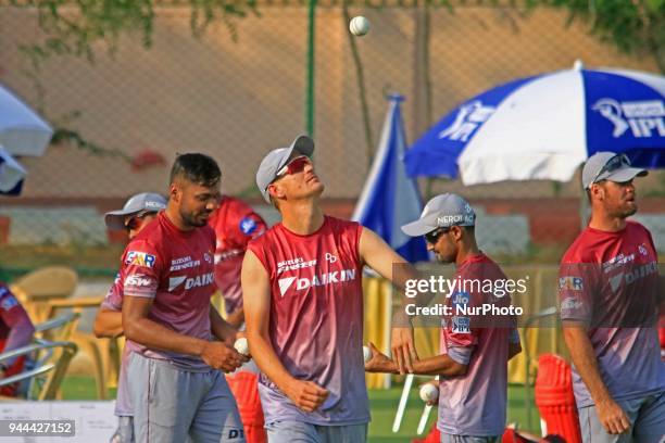 Delhi Daredevils team player Chris Morris during the practice session ahead the Indian Premier League IPL-2018 T20 cricket match against Rajasthan...