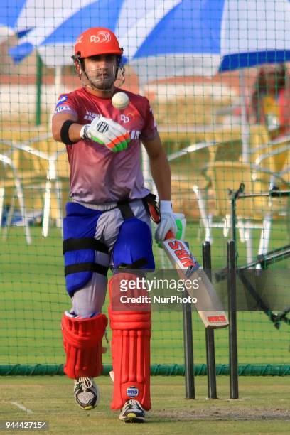 Delhi Daredevils team captain Gautam Gambhir during the practice session ahead the Indian Premier League IPL-2018 T20 cricket match against Rajasthan...