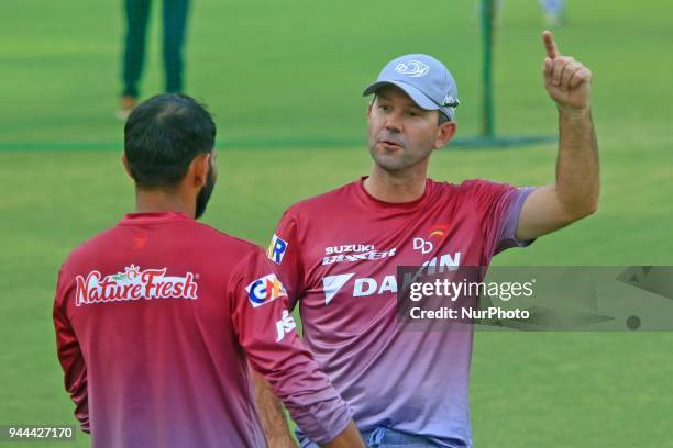 Delhi Daredevils team player Mohammad Shami with team coach Ricky Ponting during the practice session ahead the Indian Premier League IPL-2018 T20...