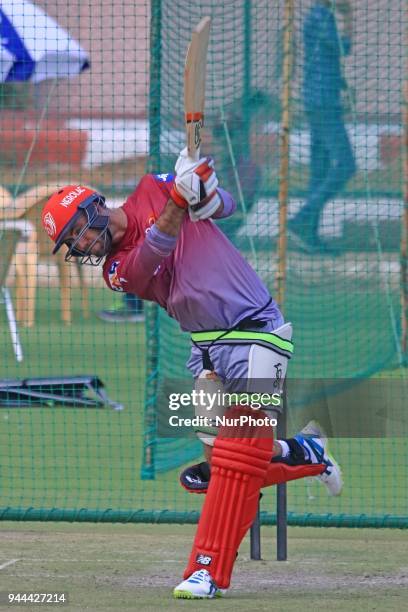 Delhi Daredevils team player Glenn Maxwell during the practice session ahead the Indian Premier League IPL-2018 T20 cricket match against Rajasthan...