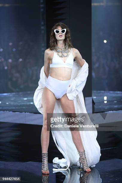 Model walks the runway at the Calzedonia Summer Show on April 10, 2018 in Verona, Italy.