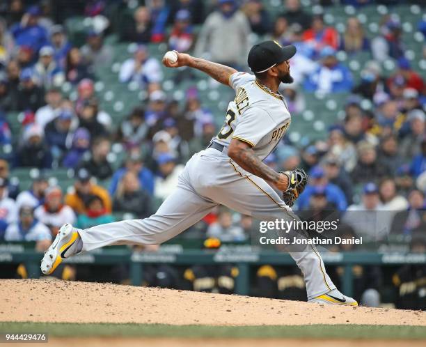 Felipe Rivero of the Pittsburgh Pirates pitches in the 9th inning against the Chicago Cubs during the Opening Day home game at Wrigley Field on April...