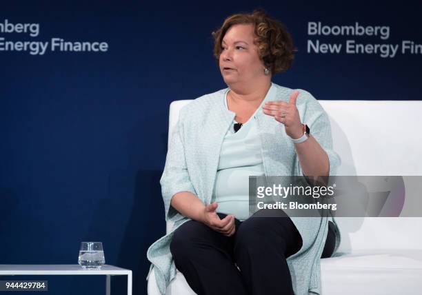 Lisa Jackson, vice president of environment for Apple Inc., speaks during the BNEF Future of Energy Global Summit in New York, U.S., on Tuesday,...
