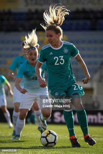 Lara Ivanusa Slovenia and Lena Petermann of Germany battle for the ball during the Slovenia Women's and Germany Women's 2019 FIFA Women's World...