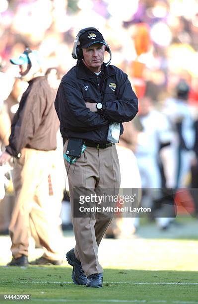 Tom Coughlin, head caoch of the Jacksonville Jaguars, looks on during a NFL football game against the Baltimore Ravens on October 28, 2001 at PSINet...