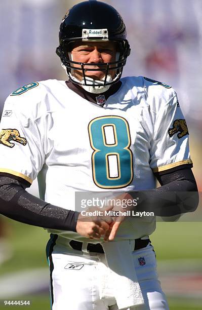 Mark Brunell of the Jacksonville Jaguars looks on before a NFL football game against the Baltimore Ravens on October 28, 2001 at PSINet Stadium in...