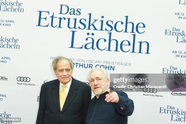 Arthur Cohn and Brian Cox attend the 'Das Etruskische Laecheln' Premiere at Zoo Palast on April 10, 2018 in Berlin, Germany.