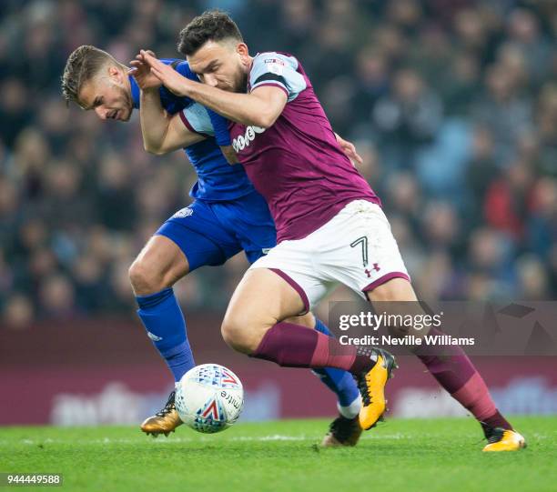 Robert Snodgrass of Aston Villa during the Sky Bet Championship match between Aston Villa and Cardiff City at Villa Park on April 10, 2018 in...