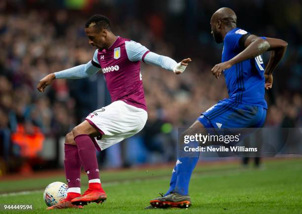 Jonathan Kodjia of Aston Villa during the Sky Bet Championship match between Aston Villa and Cardiff City at Villa Park on April 10, 2018 in...