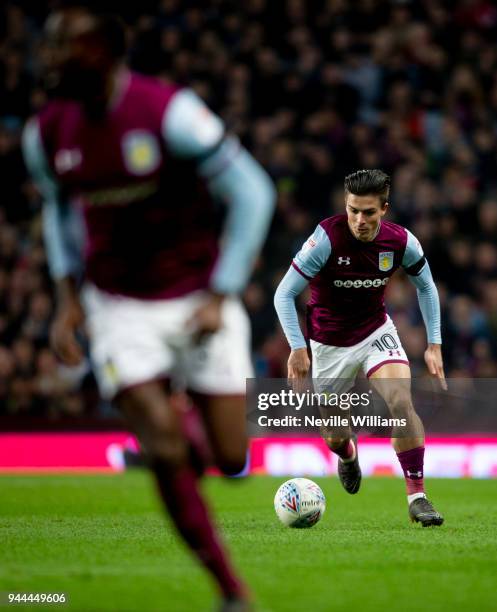 Jack Grealish of Aston Villa during the Sky Bet Championship match between Aston Villa and Cardiff City at Villa Park on April 10, 2018 in...