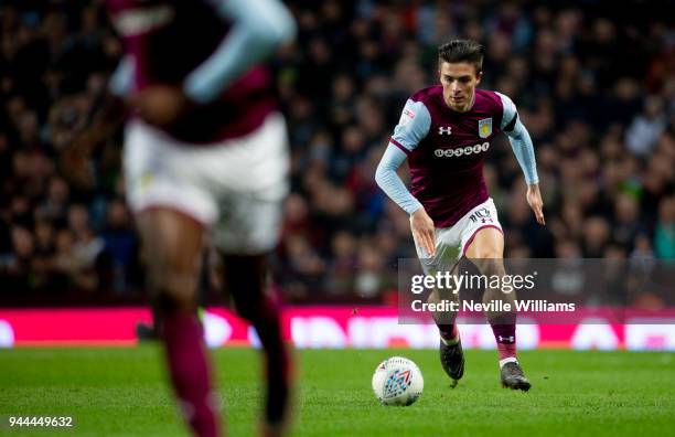 Jack Grealish of Aston Villa during the Sky Bet Championship match between Aston Villa and Cardiff City at Villa Park on April 10, 2018 in...