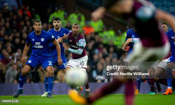 Lewis Grabban of Aston Villa during the Sky Bet Championship match between Aston Villa and Cardiff City at Villa Park on April 10, 2018 in...